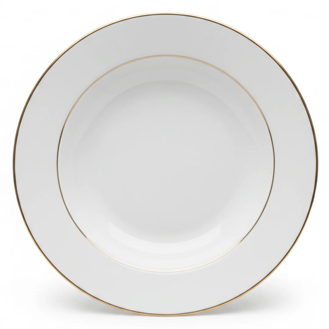 Queens White Ceramic Soup Plate with Golden Rim | 8 Inch | Premium Tableware