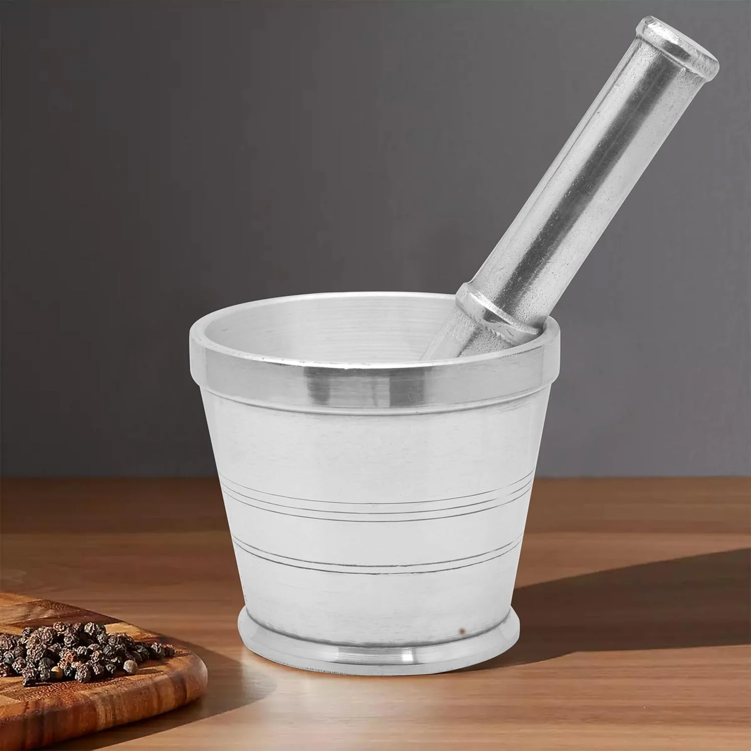 Raj Aluminium Mortar With Stand, Silver, RAM004, Garlic Crusher Manual Spices Grinder Chutney Maker Ideal for Ginger, Garlic, Herbs Grinder-13CM - Image 3
