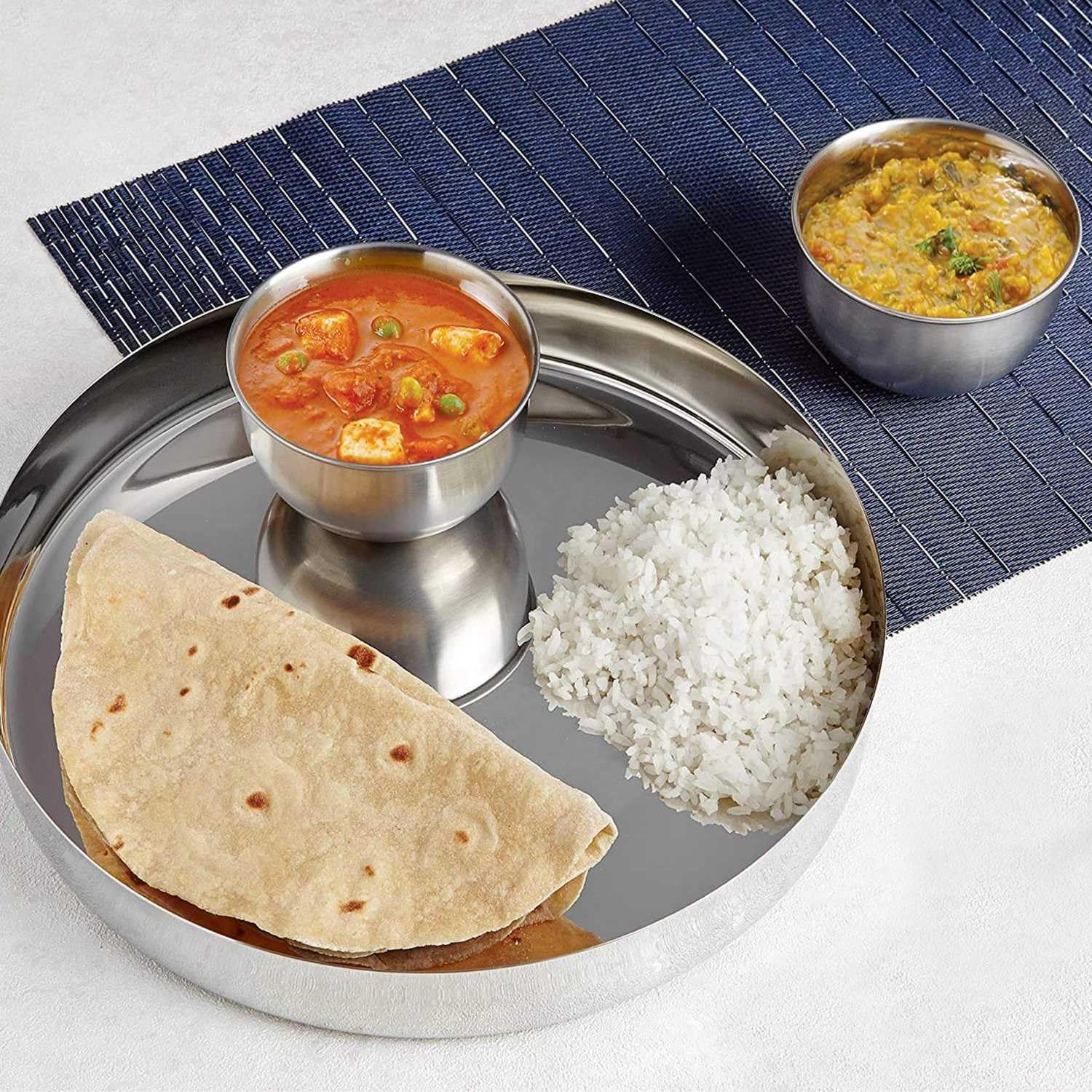 Raj Stainless Steel Round Dinner Plate Silver TS0011 Serveware Rice Plate-24CM - Image 2