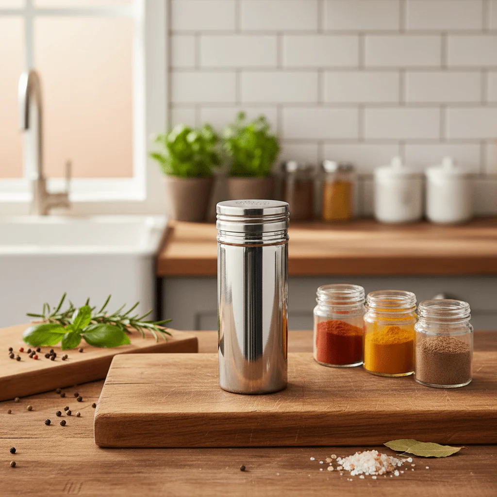 Raj Stainless Steel Spice Dispenser with Built-in Opener (20×7 cm) - Image 2