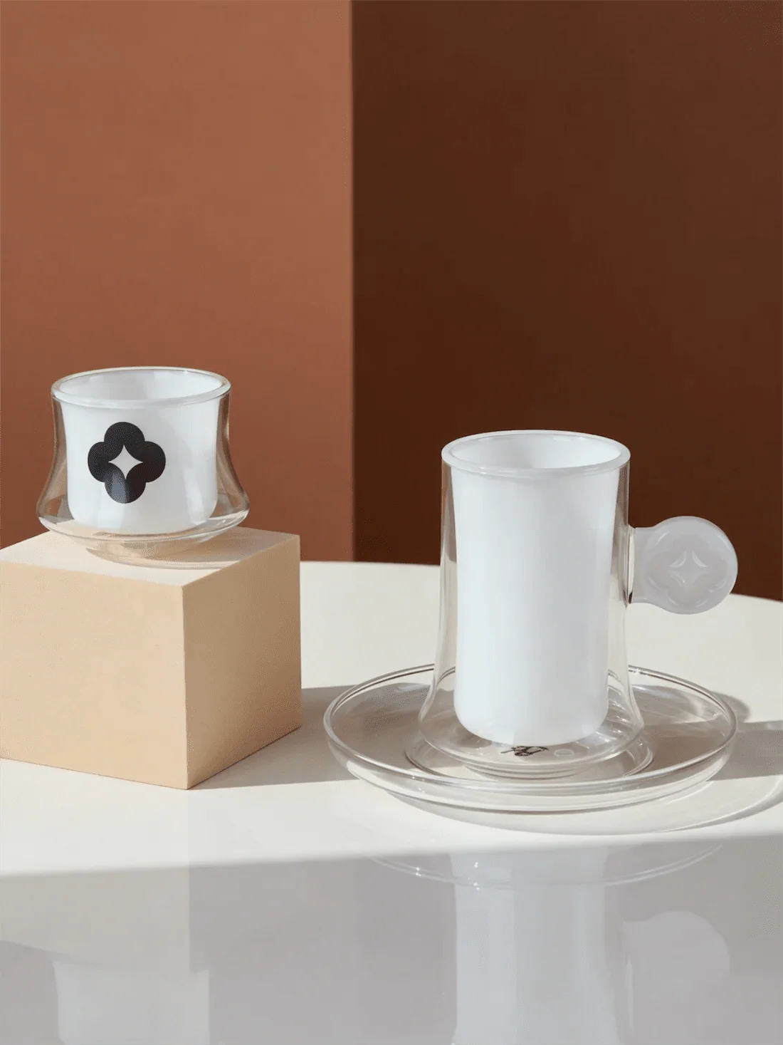 RAZ Axis Tea & Coffee Glass Set | 18 Pcs | 6 Tea Cups, 6 Cawa Cups & 6 Saucers | White