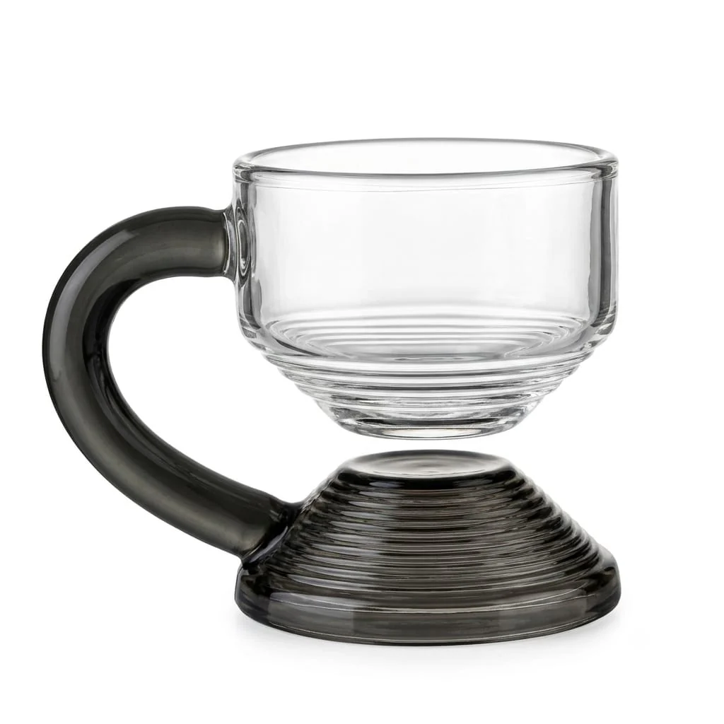 RAZ Levita 18-Piece Tea & Coffee Glass Set | Floating Handle | 6 Large Cups, 6 Small Cups & 6 Saucers | Gray - Image 3