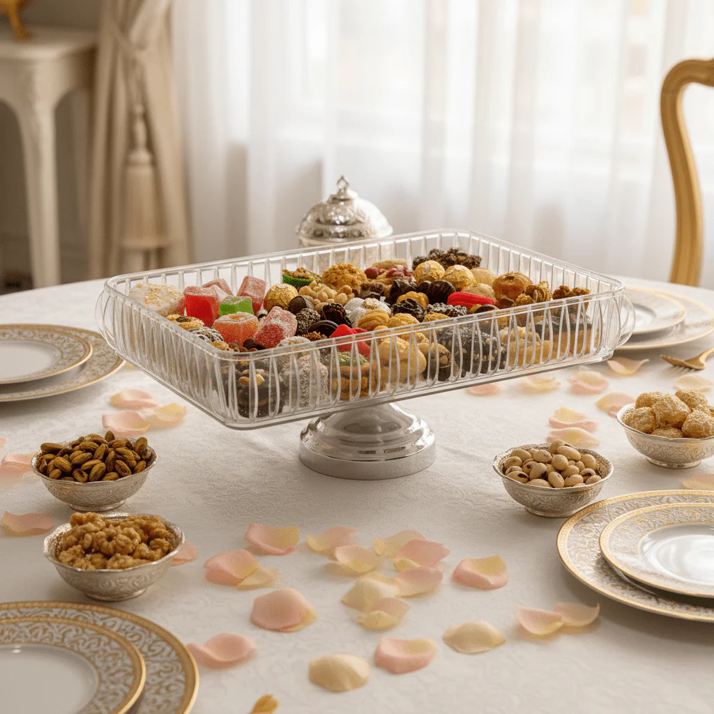 Rectangle Acrylic Candy Tray with Silver Metal Footed Base | 32×21cm | Crystal Clear Serving Dish - Image 3