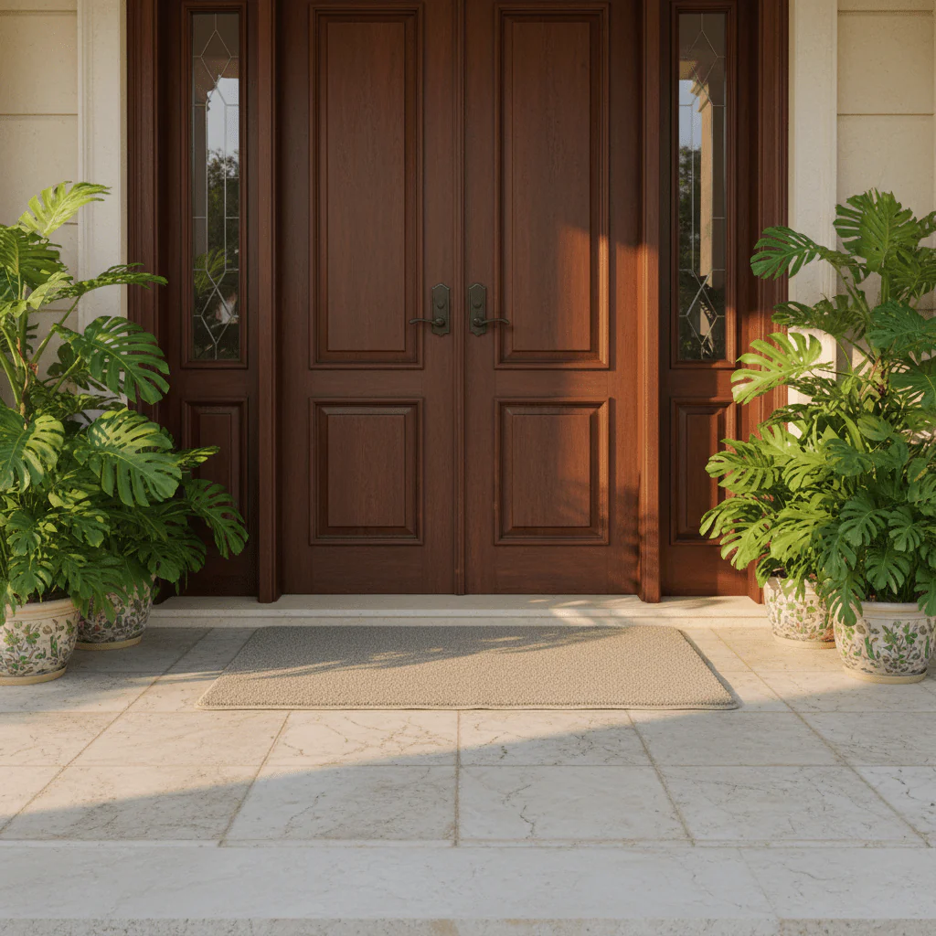 Rectangle Door Mat | Soft Speckled Pile | Non-Slip Backing | Serged Edges | 68 x 44 cm | Beige Sand | Indoor Entrance Rug - Image 2