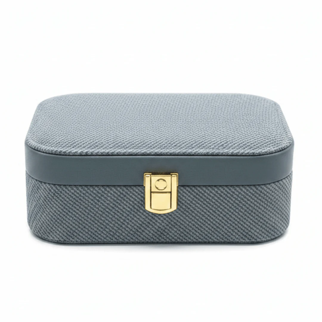 Rectangle Rexin Jewellery Box - 20×14×7cm - Grey / Pink / Cream