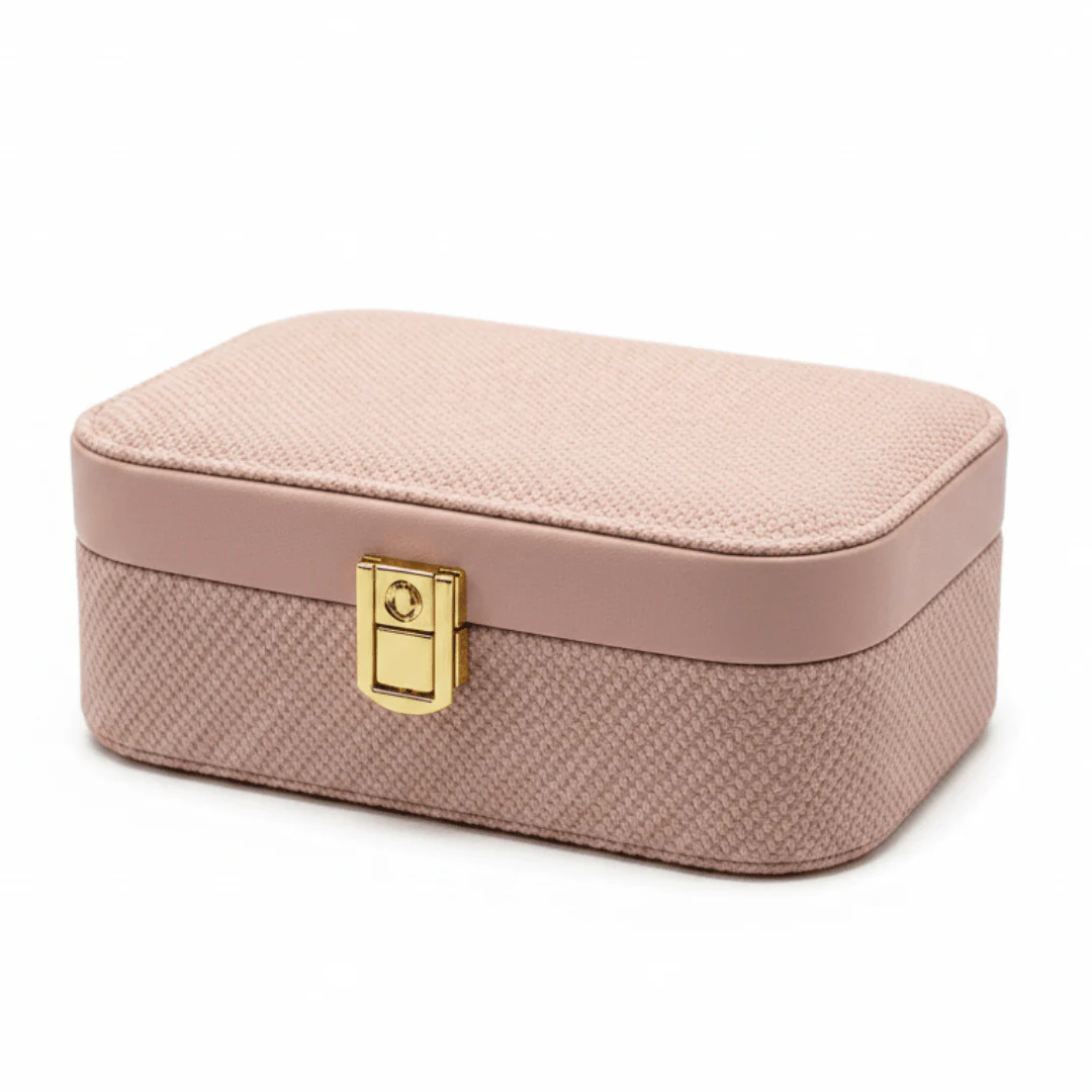 Rectangle Rexin Jewellery Box - 20×14×7cm - Grey / Pink / Cream - Image 5