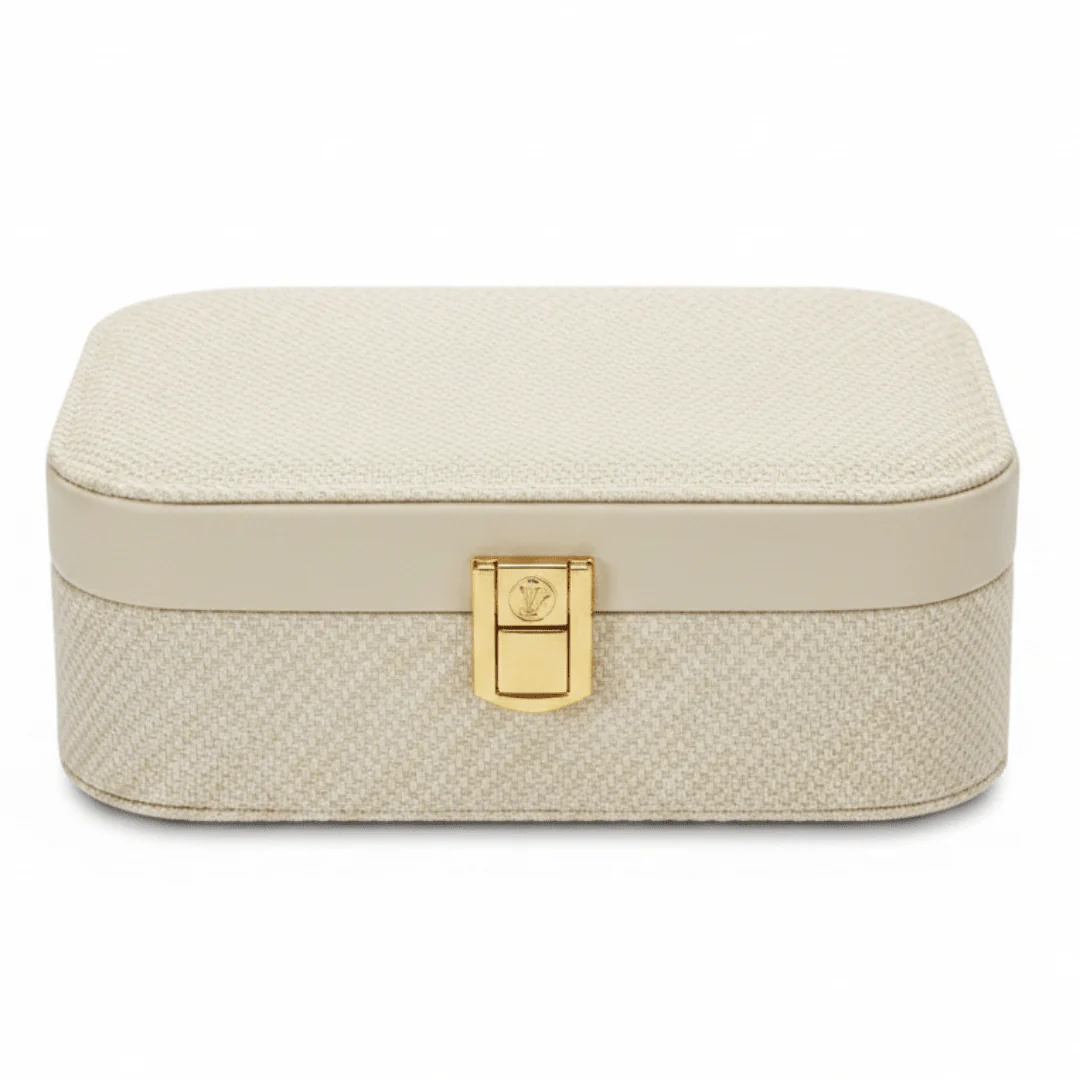 Rectangle Rexin Jewellery Box - 20×14×7cm - Grey / Pink / Cream - Image 6