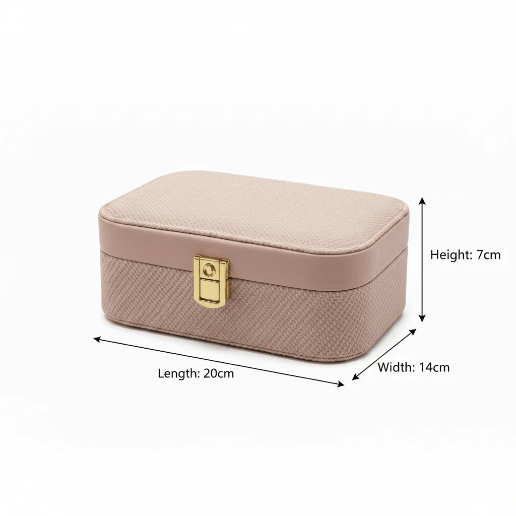Rectangle Rexin Jewellery Box - 20×14×7cm - Grey / Pink / Cream - Image 7