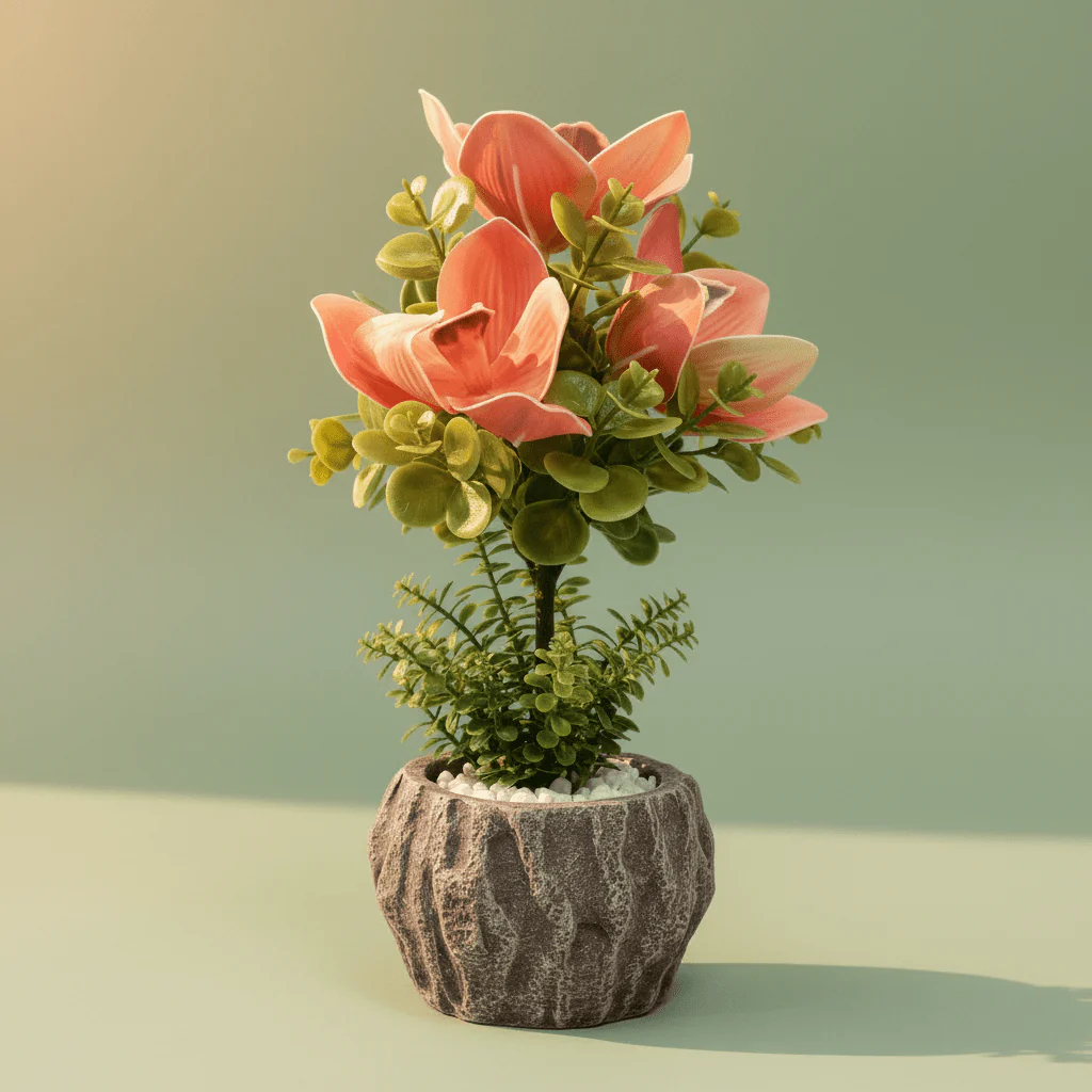 Coral Bloom Artificial Magnolia Plant | Elegant Chalk Pot | 33cm - Image 3