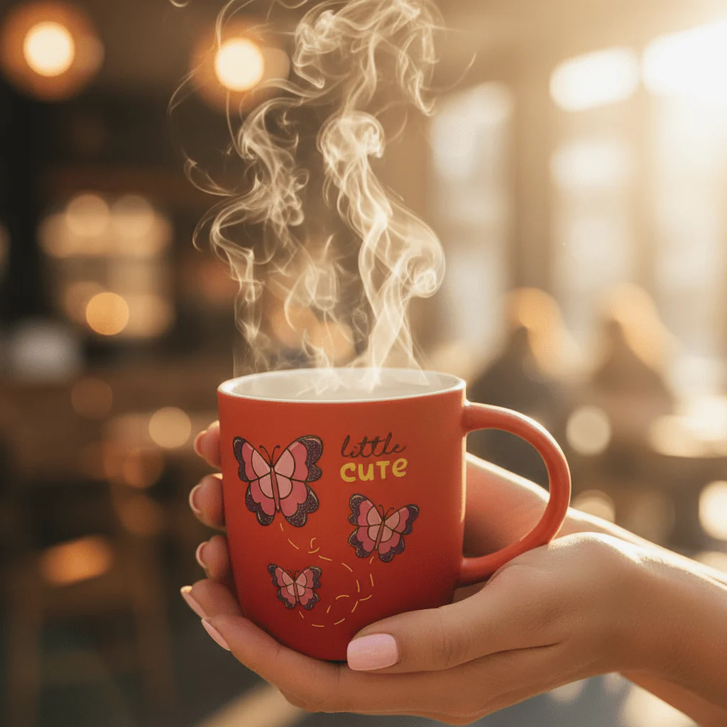 Little Cute Butterfly Red Ceramic Mug – 350ml | Charming Gift Mug for Coffee & Tea Lovers - Image 3
