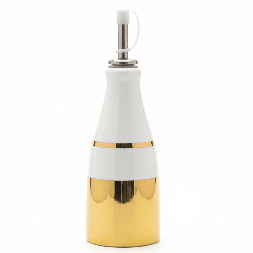 Red Cherry Luxury Gold & White Ceramic Oil Dispenser Bottle for Elegant Kitchen & Dining Use – 250ml