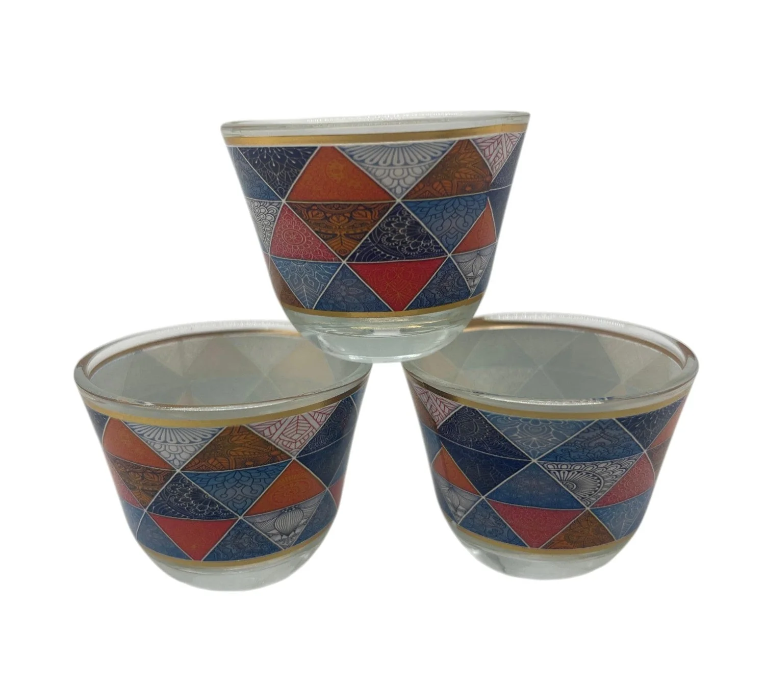 REDCHERRY Elegent Printed Design Glass Cawa Cup 3pcs 80ml, Multicolour