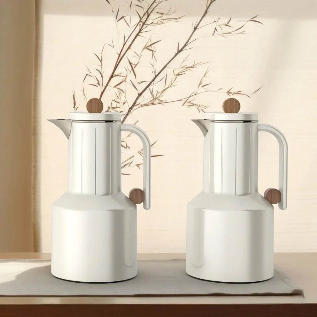 Regal Vacuum Flask 2 Pieces Set – 1L + 1L – Beige with Wooden Finish - Image 2