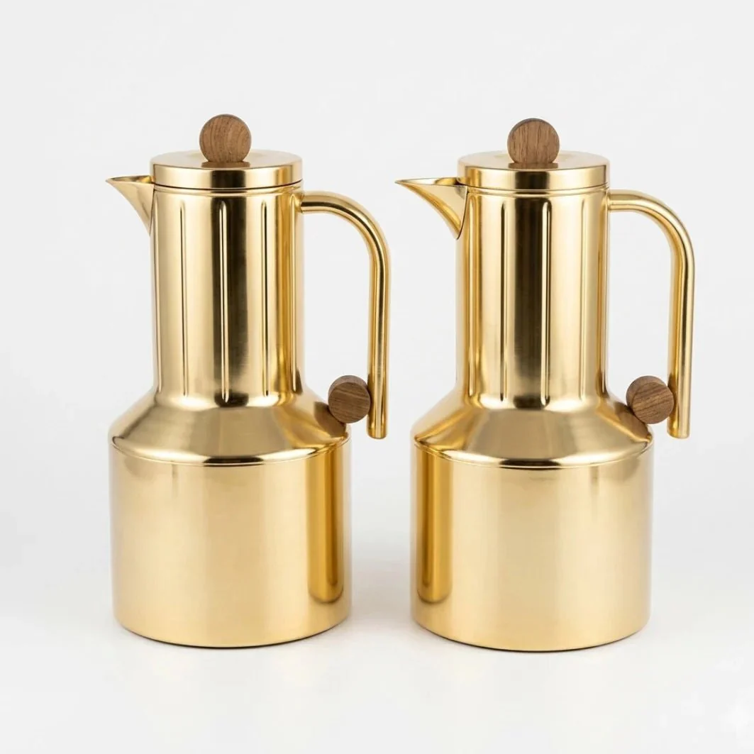 Regal Vacuum Flask 2 Pieces Set – 1L + 1L – Light Coffee with Wooden Finish / Champagne Gold with Wooden Finish / Jet Black with Grey Finish - Image 3
