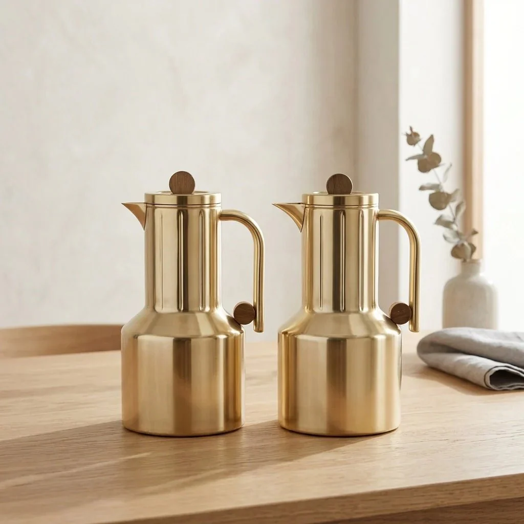 Regal Vacuum Flask 2 Pieces Set – 1L + 1L – Light Coffee with Wooden Finish / Champagne Gold with Wooden Finish / Jet Black with Grey Finish - Image 4