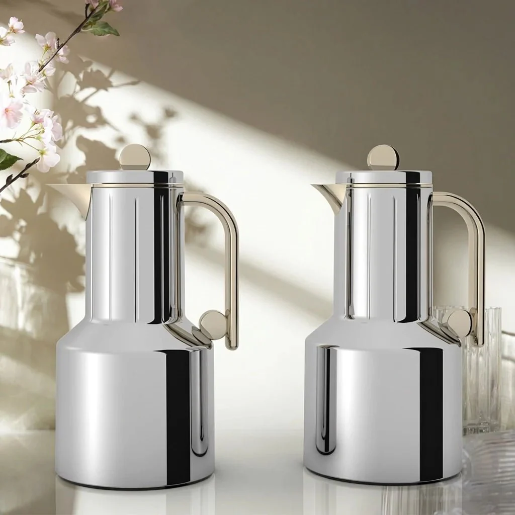 Regal Vacuum Flask 2 Pieces Set – 1L + 1L – Silver Champagne Gold Finish - Image 2