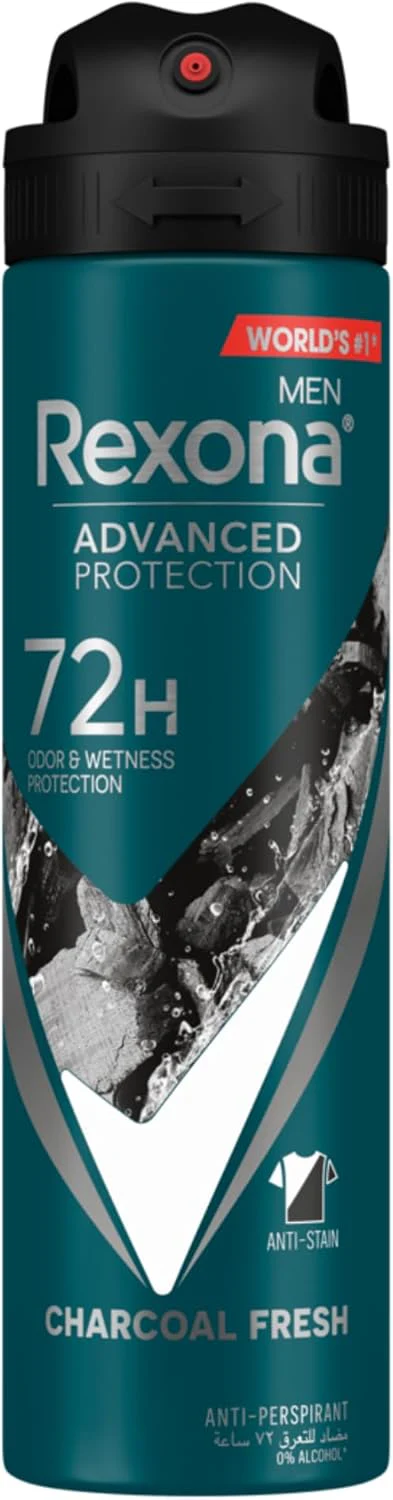 Rexona Men Antiperspirant Deodorant Spray, 72 hour sweat & odor protection, Charcoal Fresh, with MotionSense technology-150ML - Image 2