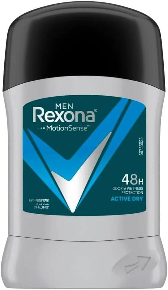 Rexona Men Antiperspirant Deodorant Stick, 48 hour sweat & odor protection, Active Dry, with MotionSense technology-40Grams