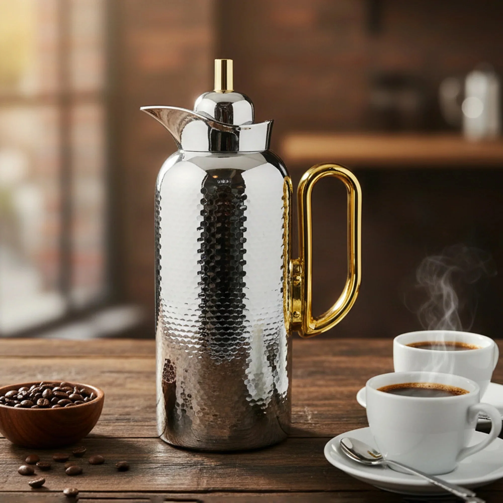 Ripple Insulated Vacuum Flask, 1 Liter, Gold with Silver Accents - Image 2