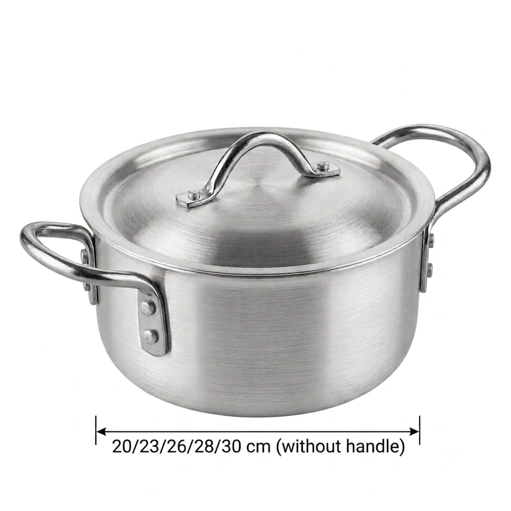 RK Aluminium Cooking Pot with Lid | 20/23/26/28/30 cm | Silver - Image 3