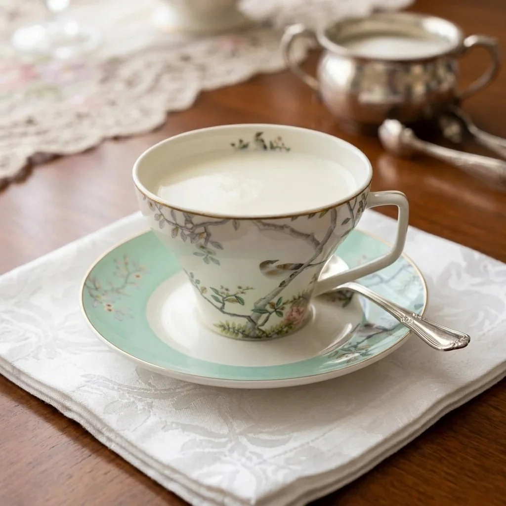 Angela RM-464 Milk Tea Cup & Saucer Set – 12 Pieces – Green Bird & Floral Design - Image 3