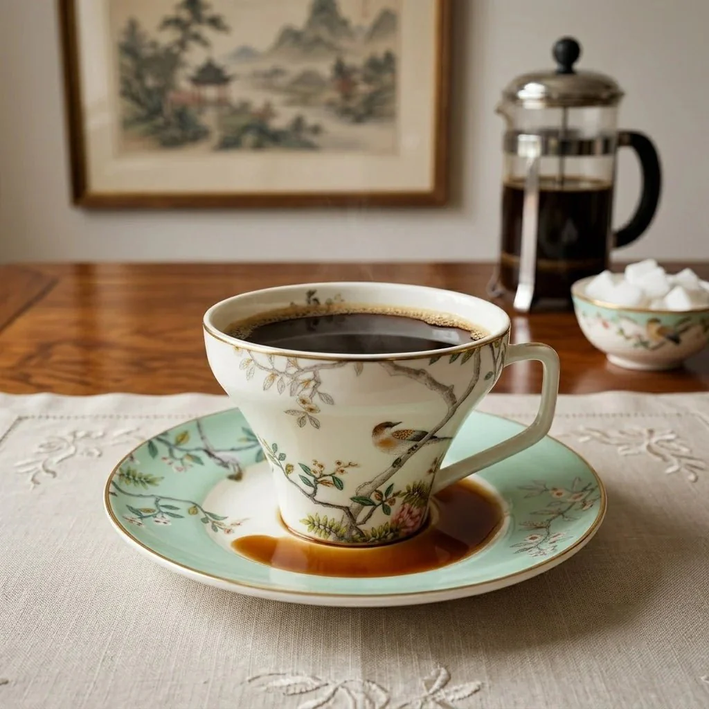 Angela RM-465 Turkish Coffee Cup & Saucer Set – 12 Pieces – Green Bird & Floral Design - Image 4