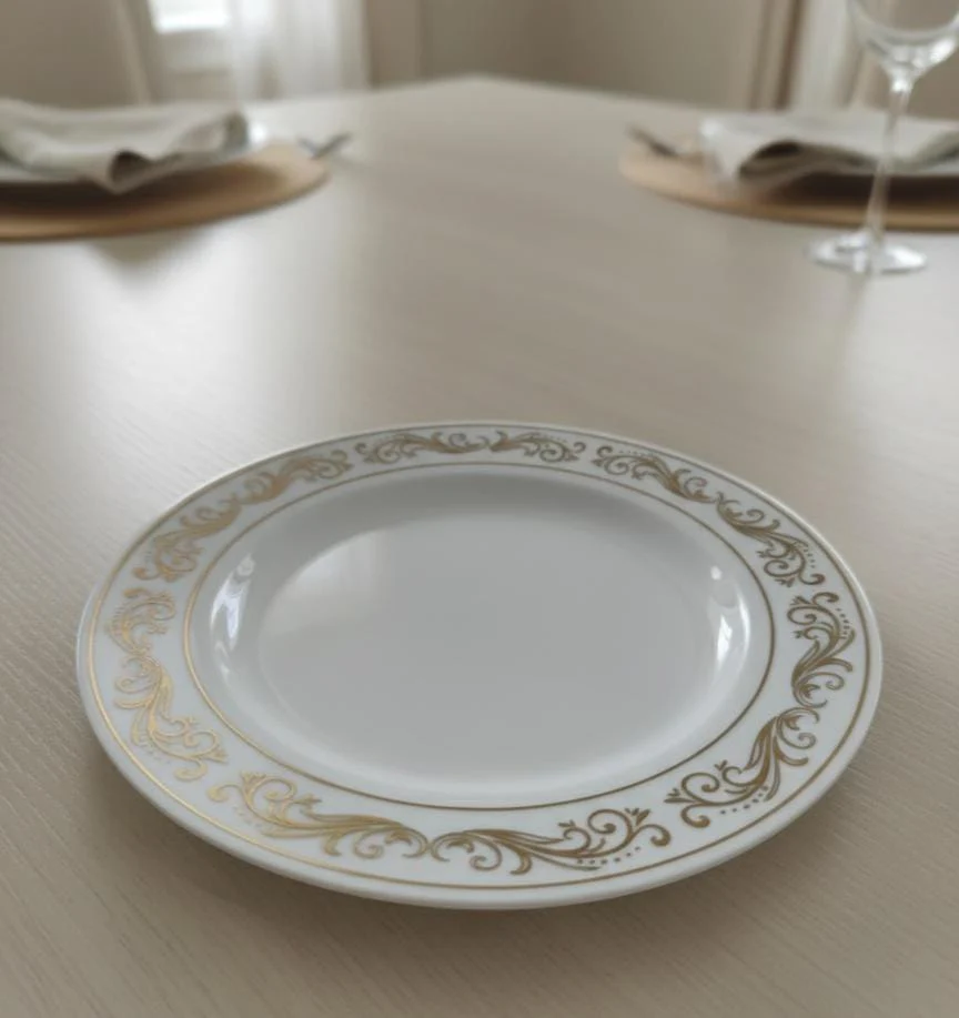 Rosymoment Premium 10" Heavyweight Disposable Plastic Plates – Golden Branches Border, 48g, Set of 10 Premium Decorative Plates