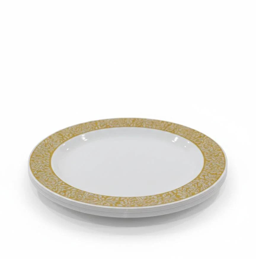 Rosymoment Premium 10" Heavyweight Disposable Plastic Plates – Golden Unique Border, 51g, Set of 10 Elegant Dinner Plates for Occasions - Image 2
