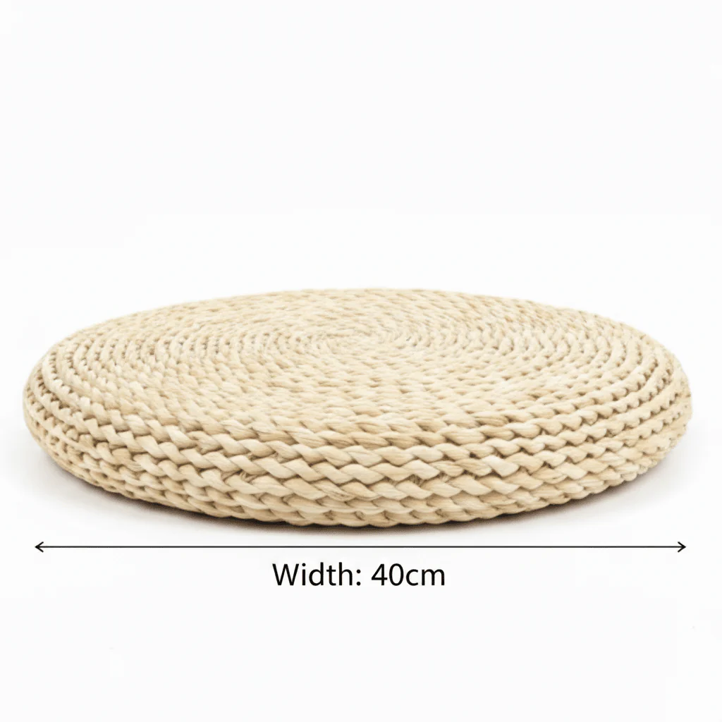 Round Rattan Floor Cushion Natural Seagrass Weave - 45cm / 40cm - Image 6