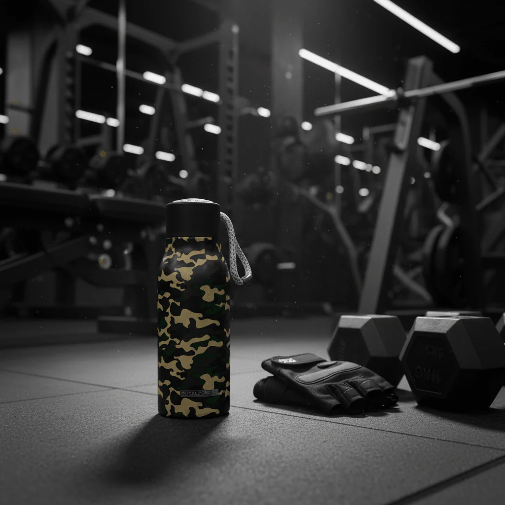 Royal Ford Compact Army Green Stainless Steel Water Bottle with Black Cap – 400 ml - Image 3