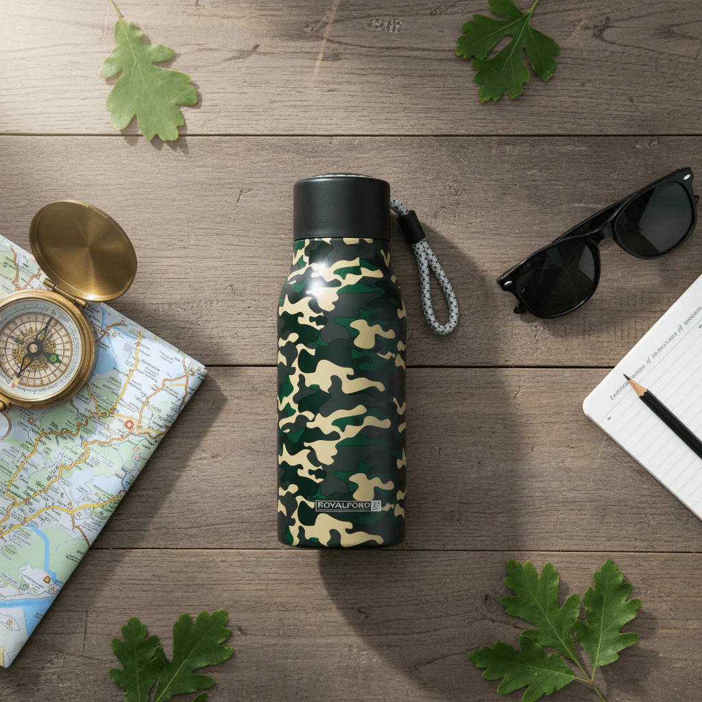 Royal Ford Compact Army Green Stainless Steel Water Bottle with Black Cap – 400 ml - Image 4
