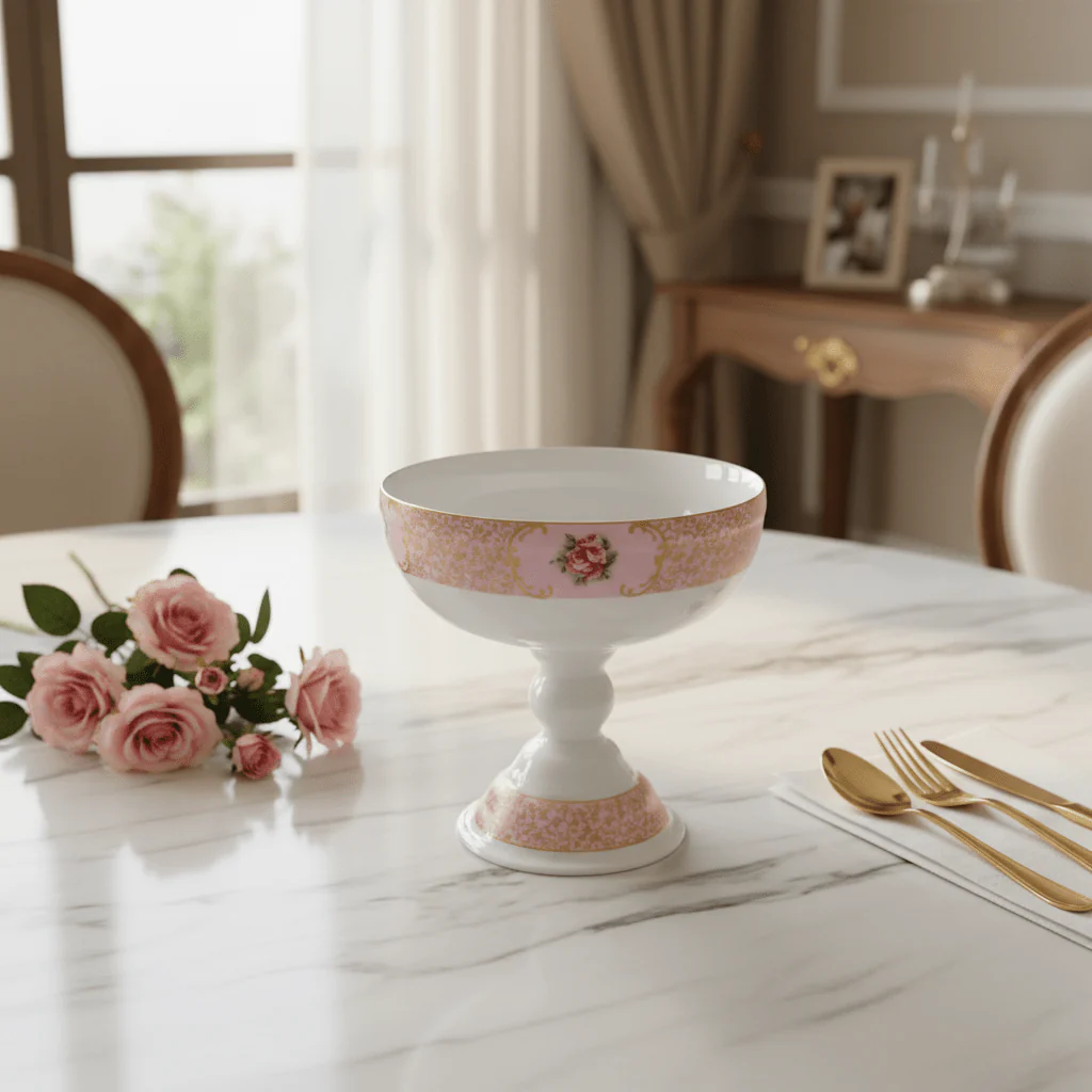 Royal Victoria Pink Ceramic Fruit Bowl 18×24 cm Elegant Serving Bowl for Fruits & Table Display - Image 2