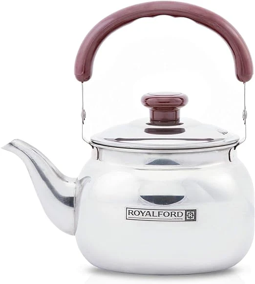 Royalford 2 Liter Stove Top Tea Kettle Ð Large Capacity Stainless Steel Stove-top Tea Pot - Tea Coffee Pot Ideal for Home Office & Hotel Ð Compact & Stylish Design with Heat Resistant Handle