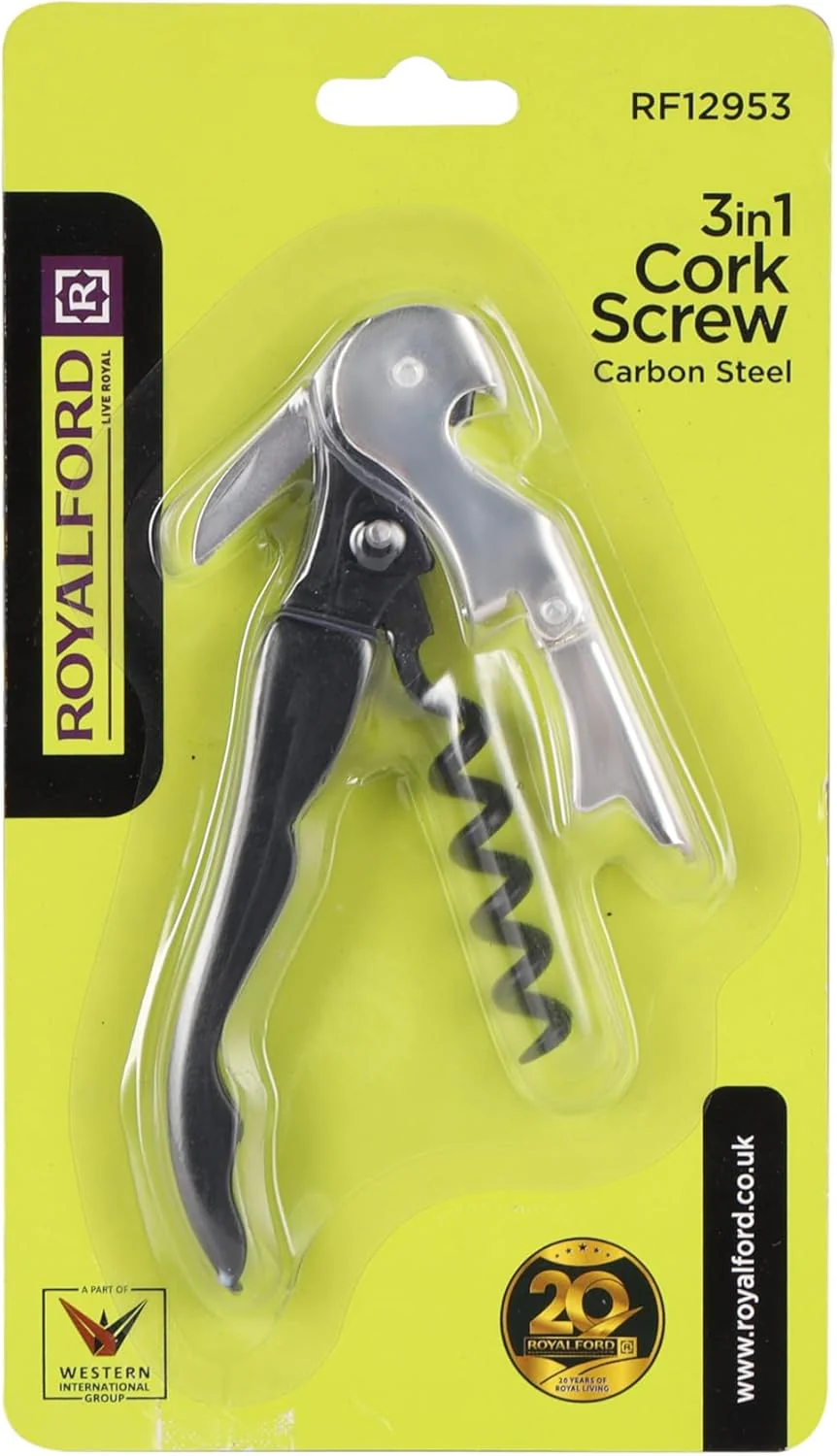 Royalford 3-in-1 Corkscrew Wine Opener – Carbon Steel Multi-Function Tool (RF12953) - Image 4