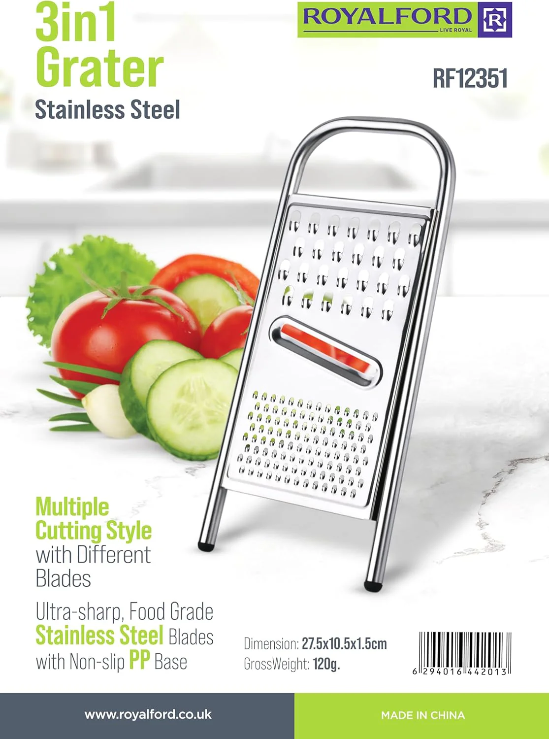 ROYALFORD 3-in-1 Stainless Steel Grater 27.5cm*10.8cm*1.5cm- RF12351 - Image 4