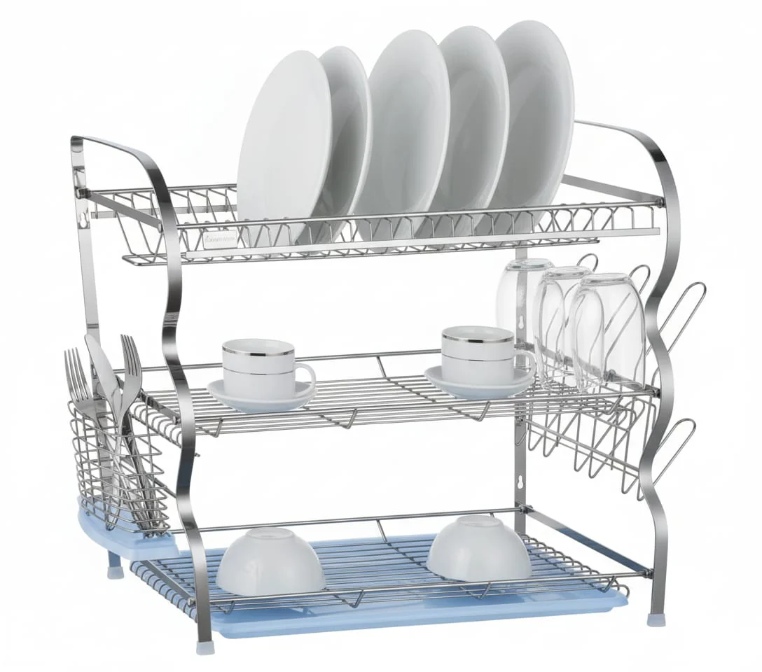 ROYALFORD 3-Layer Wall Hanging Dish Rack – Heavy Duty Aluminum Kitchen Organizer, 66.5 x 26 x 47.7 cm - Image 2