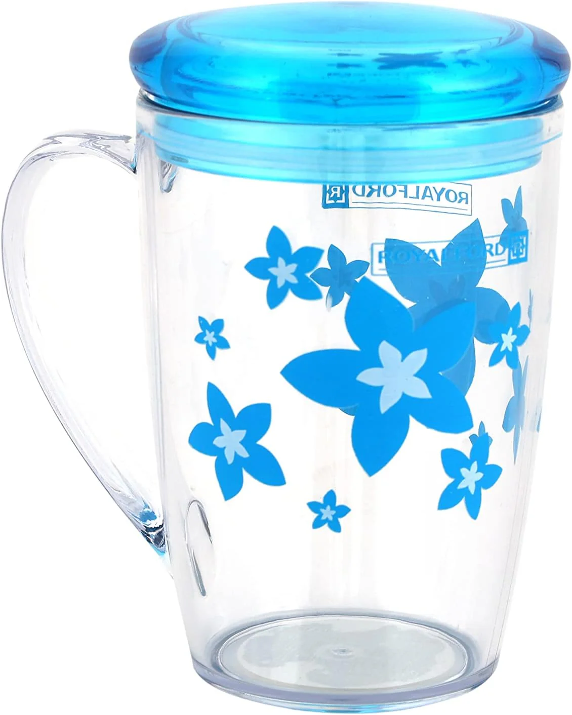 Royalford Acrylic Transparent Mug with Lid 350ml, Blue