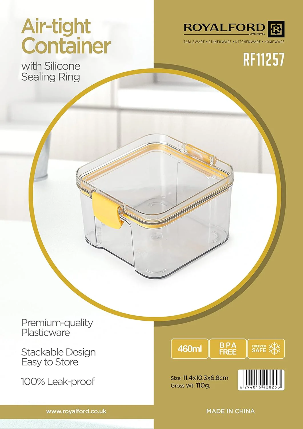 ROYALFORD Air-Tight Rectangular Food Container 460ml, 11.4cm*10.3cm*6.8cm- RF11257 - Image 4