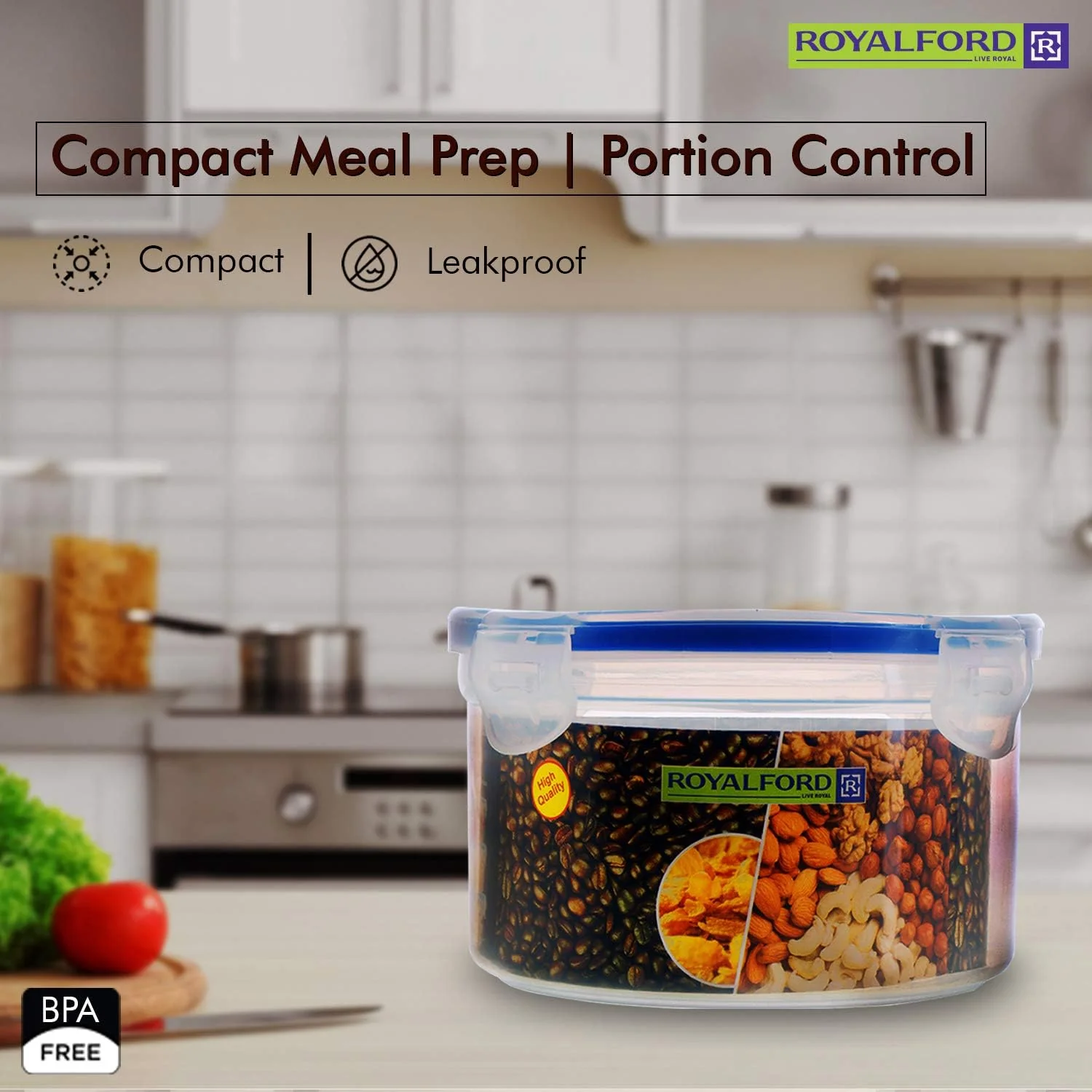 ROYALFORD Air-Tight Round Food Container 700ml, 14cm*13cm*7.8cm- RF418APB - Image 3