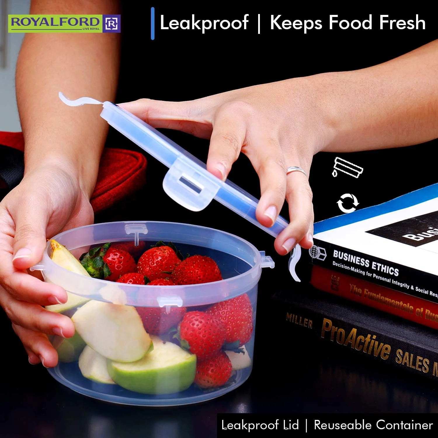 ROYALFORD Air-Tight Round Food Container 700ml, 14cm*13cm*7.8cm- RF418APB - Image 4