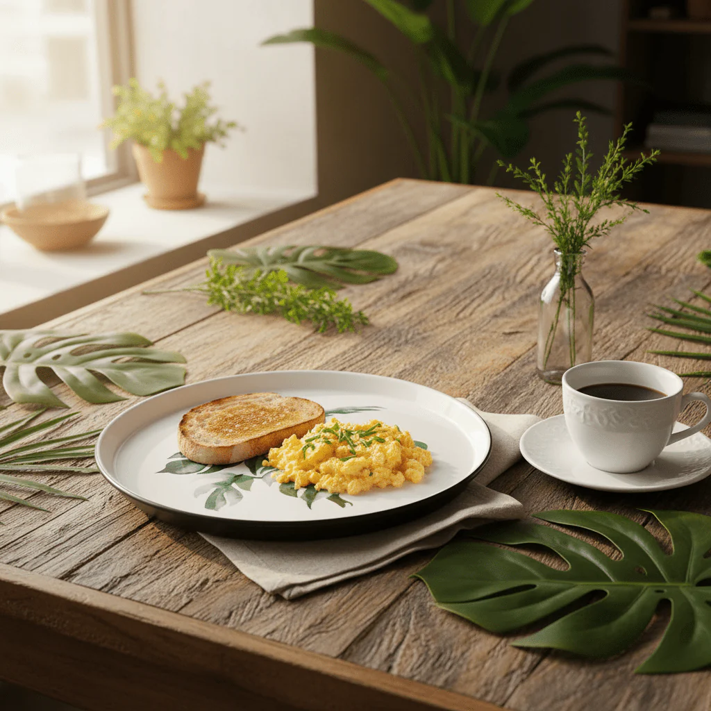 Royalford Melamine Dinner Plate | Black Rim with Botanical Green Leaf Design 11 Inch - Image 2