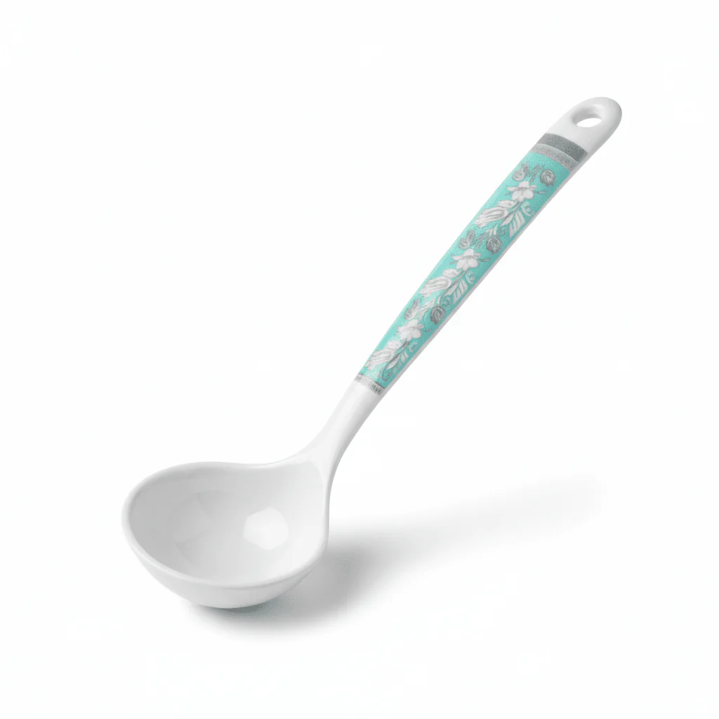 Royalford Blue Accent Melamine Spoon – 8" White