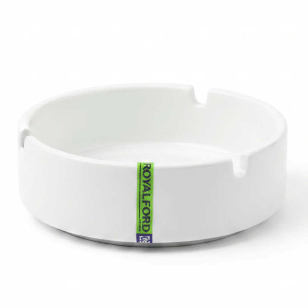 Royalford Premium Ceramic Ashtray – 3.5 Inch | White Round Tabletop Ashtray