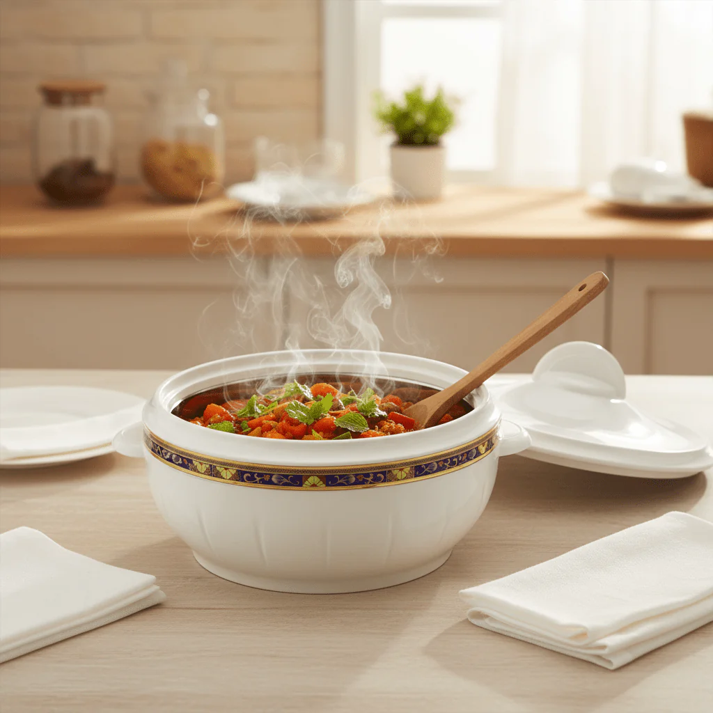 Royalford Large Capacity Insulated Casserole with Plastic Exterior and Steel Inner Classic White Finish 6000 ml - Image 4
