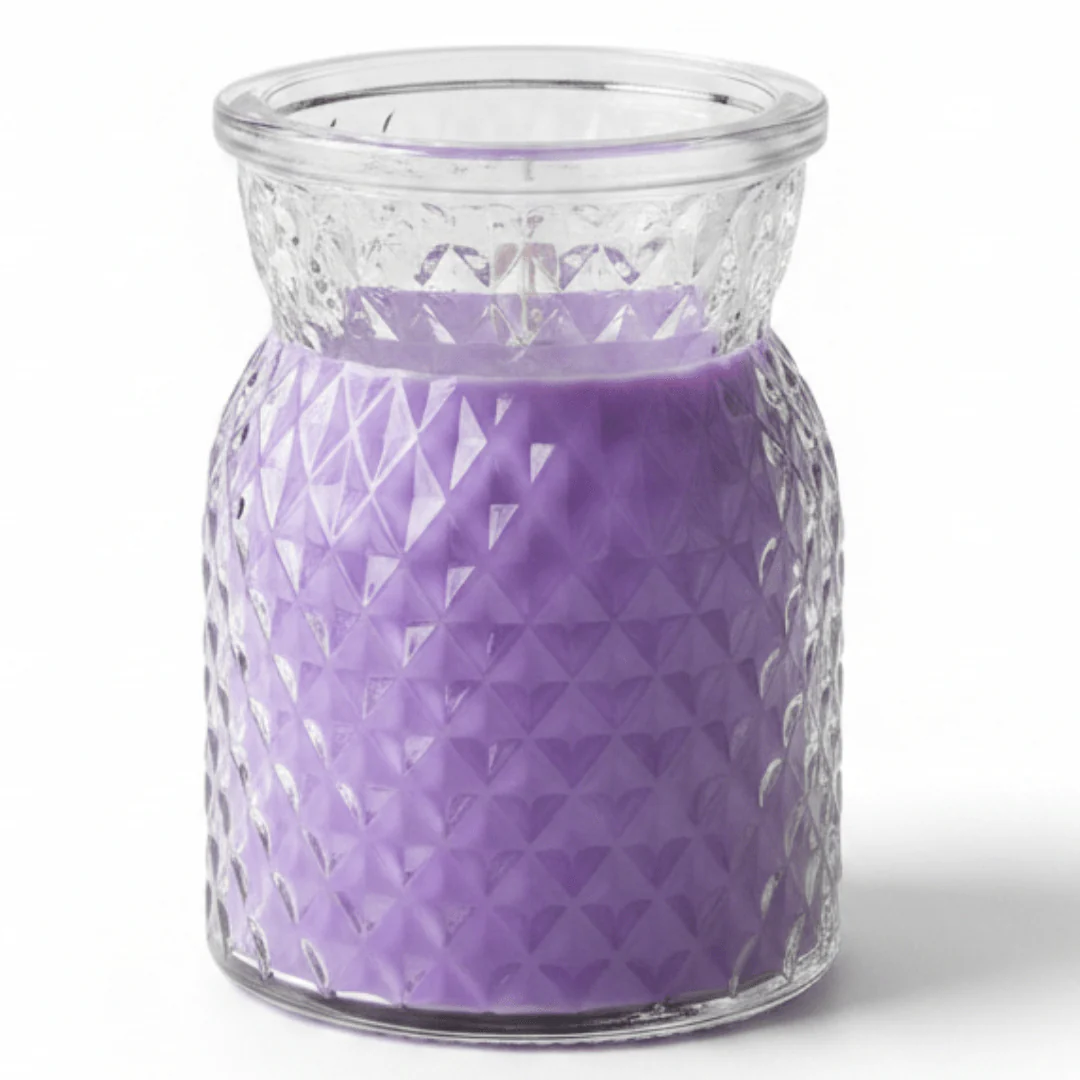 Sakha Lavender Scented Candle in Diamond-Cut Glass Jar | 10×7 cm