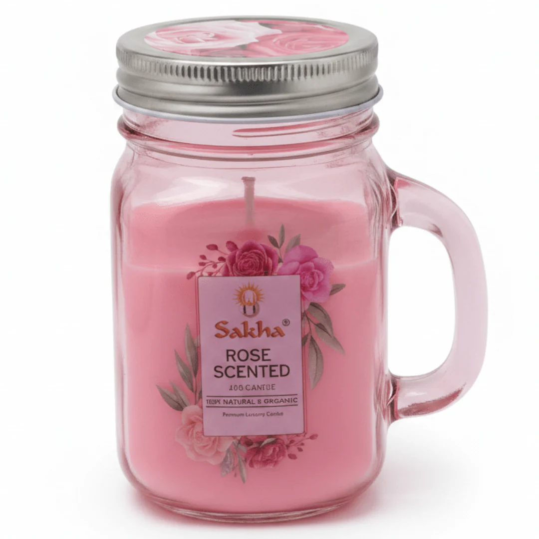Sakha Rose Scented Candle in Glass Jar Mug | 12cm |