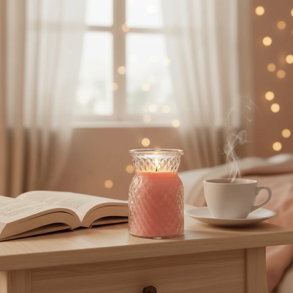 Sakha Rose Scented Candle in Diamond-Cut Glass Pot | 10×7cm - Image 4
