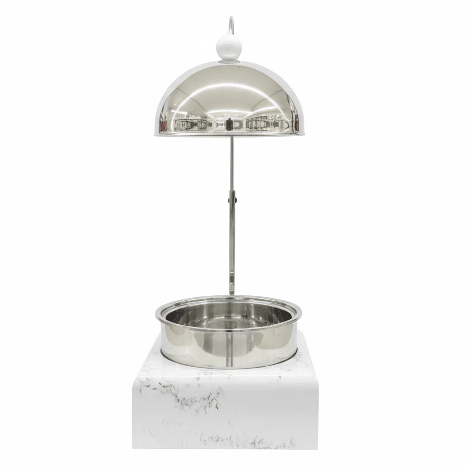 Satin Serve Premium Stainless Steel Chafing Dish with Durable White Melamine Base Catering Buffet Warmer 2.5L