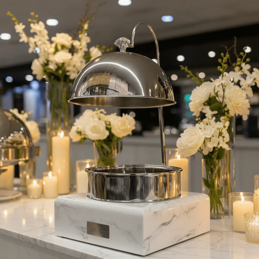 Satin Premium Stainless Steel Chafing Dish with Durable White Melamine Base Catering Buffet Warmer 4.5L - Image 2