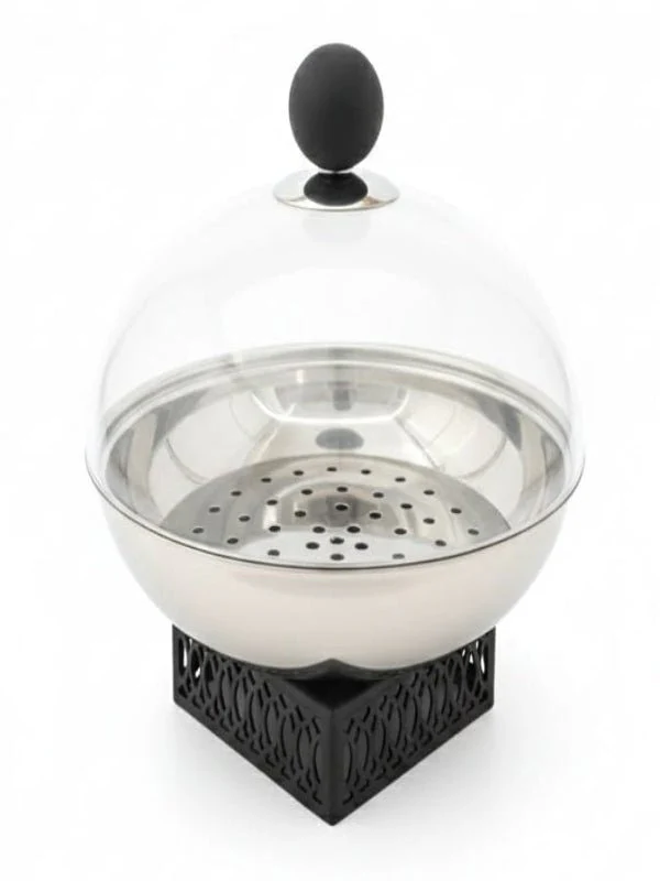 SBTC Glass Sweet Bowl with Metal Base – Luxury Silver & Black Design, Perfect for Mithai, Candy & Snacks, 20 × 20 cm